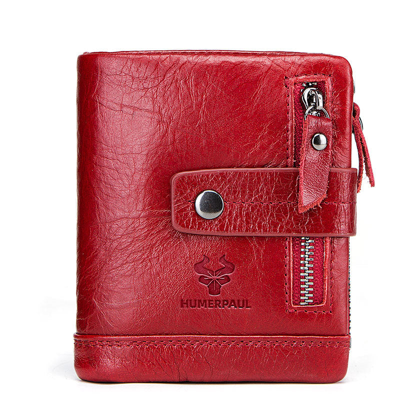 New Leather Wallet Crazy Horse Leather Zipper Buckle Wallet Leather Multifunctional Clutch - Korvel