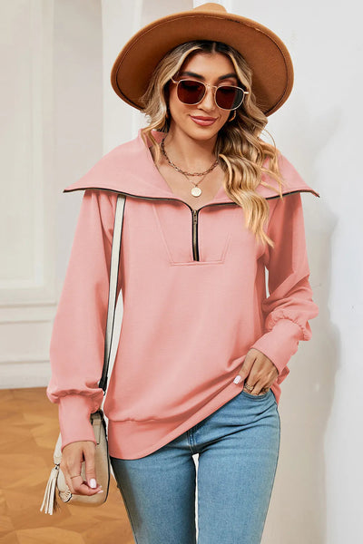 New long sleeved zipper lapel shawl pullover hoodie for women - Korvel