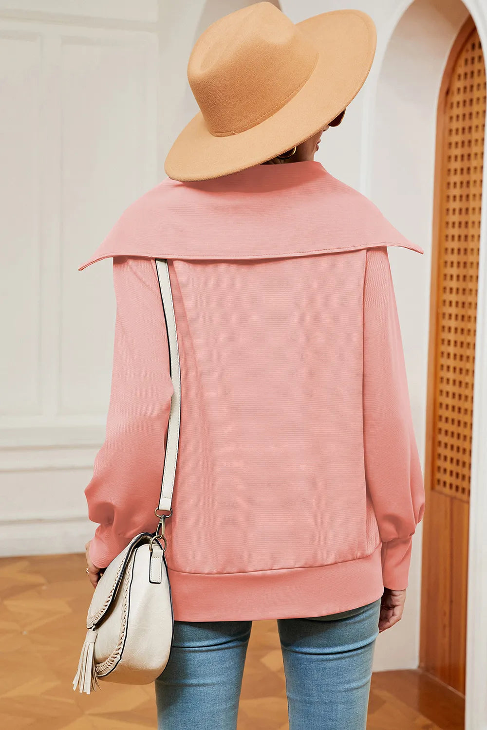 New long sleeved zipper lapel shawl pullover hoodie for women - Korvel