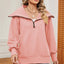New long sleeved zipper lapel shawl pullover hoodie for women - Korvel