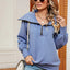 New long sleeved zipper lapel shawl pullover hoodie for women - Korvel