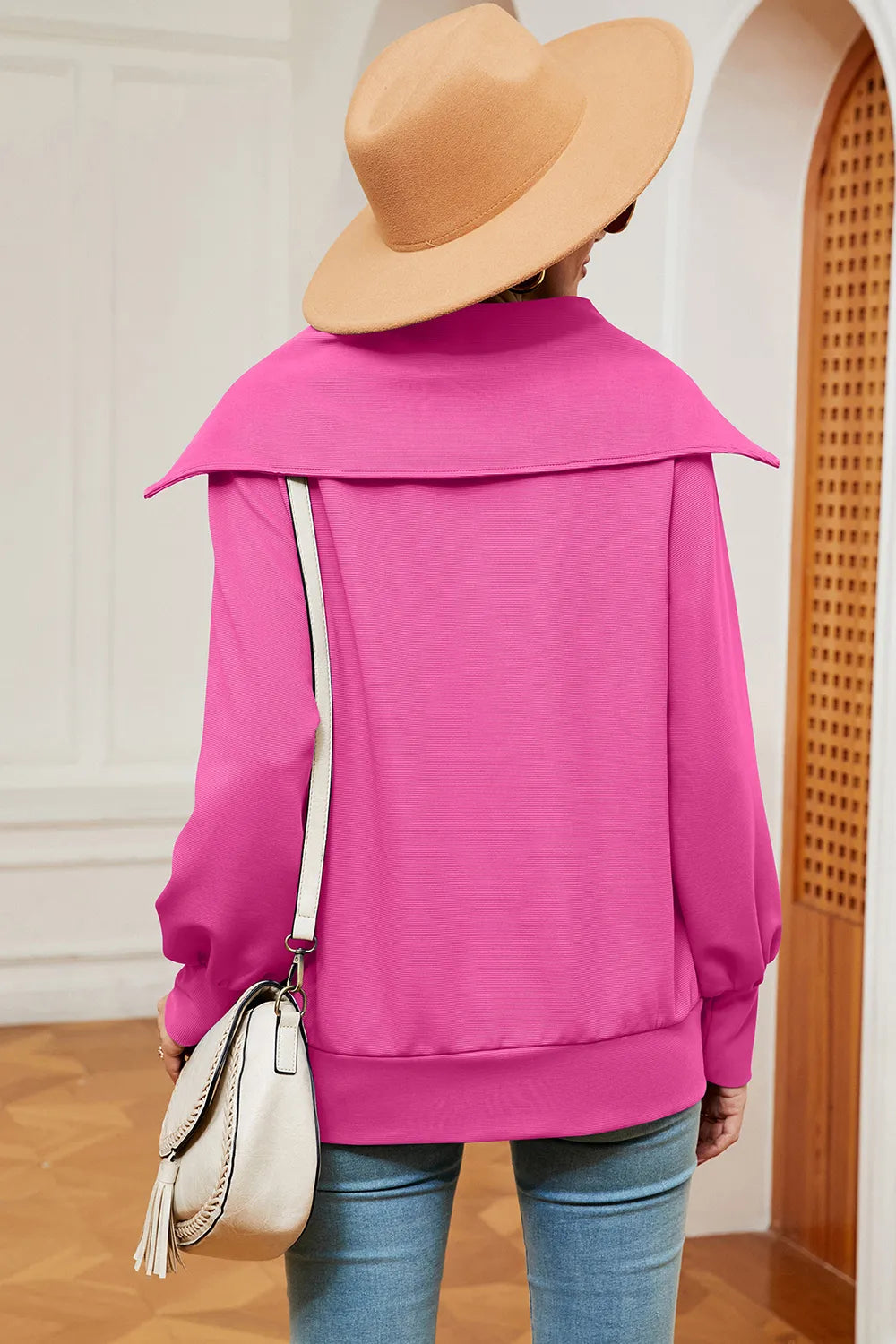 New long sleeved zipper lapel shawl pullover hoodie for women - Korvel