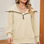 New long sleeved zipper lapel shawl pullover hoodie for women - Korvel