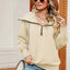 New long sleeved zipper lapel shawl pullover hoodie for women - Korvel