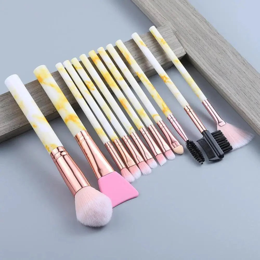 Luxurious 12/8/5-Piece Eye and Lip Makeup Brush Set with Comb and Sponge - Korvel