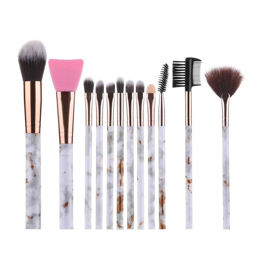 Luxurious 12/8/5-Piece Eye and Lip Makeup Brush Set with Comb and Sponge - Korvel