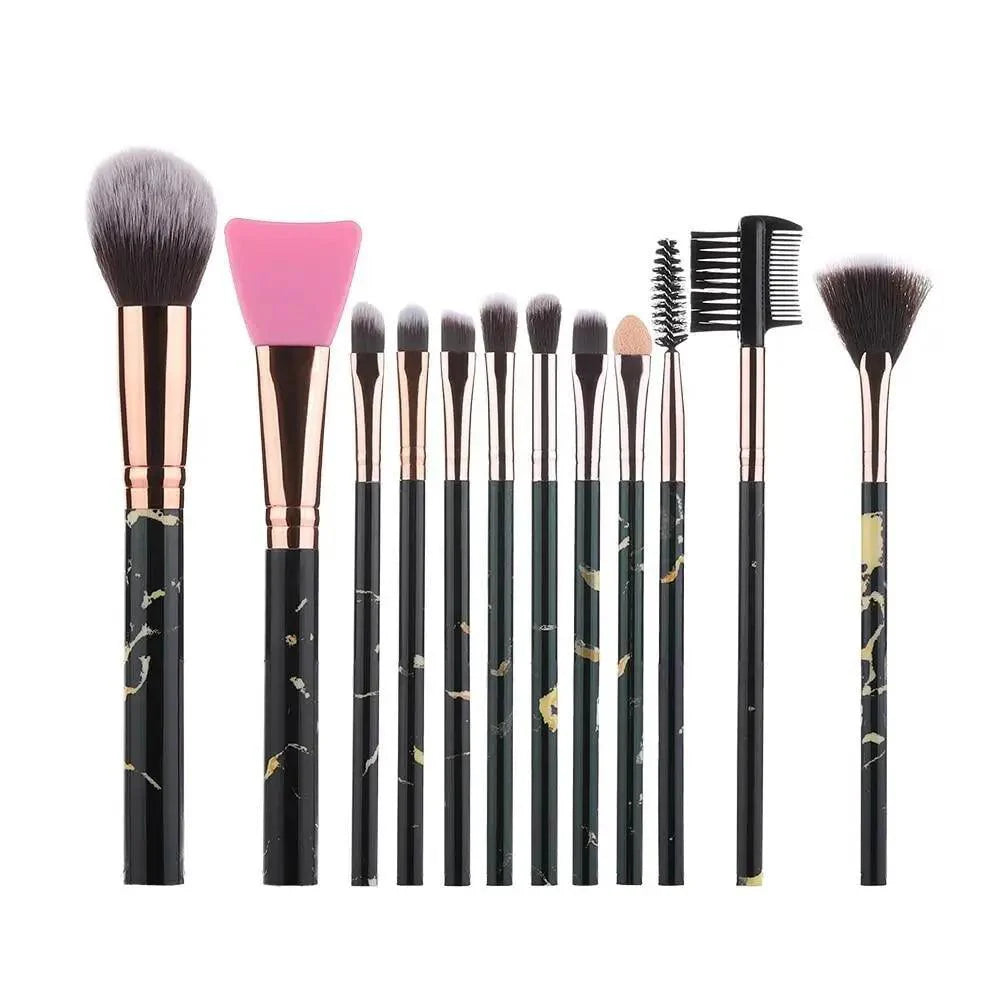 Luxurious 12/8/5-Piece Eye and Lip Makeup Brush Set with Comb and Sponge - Korvel
