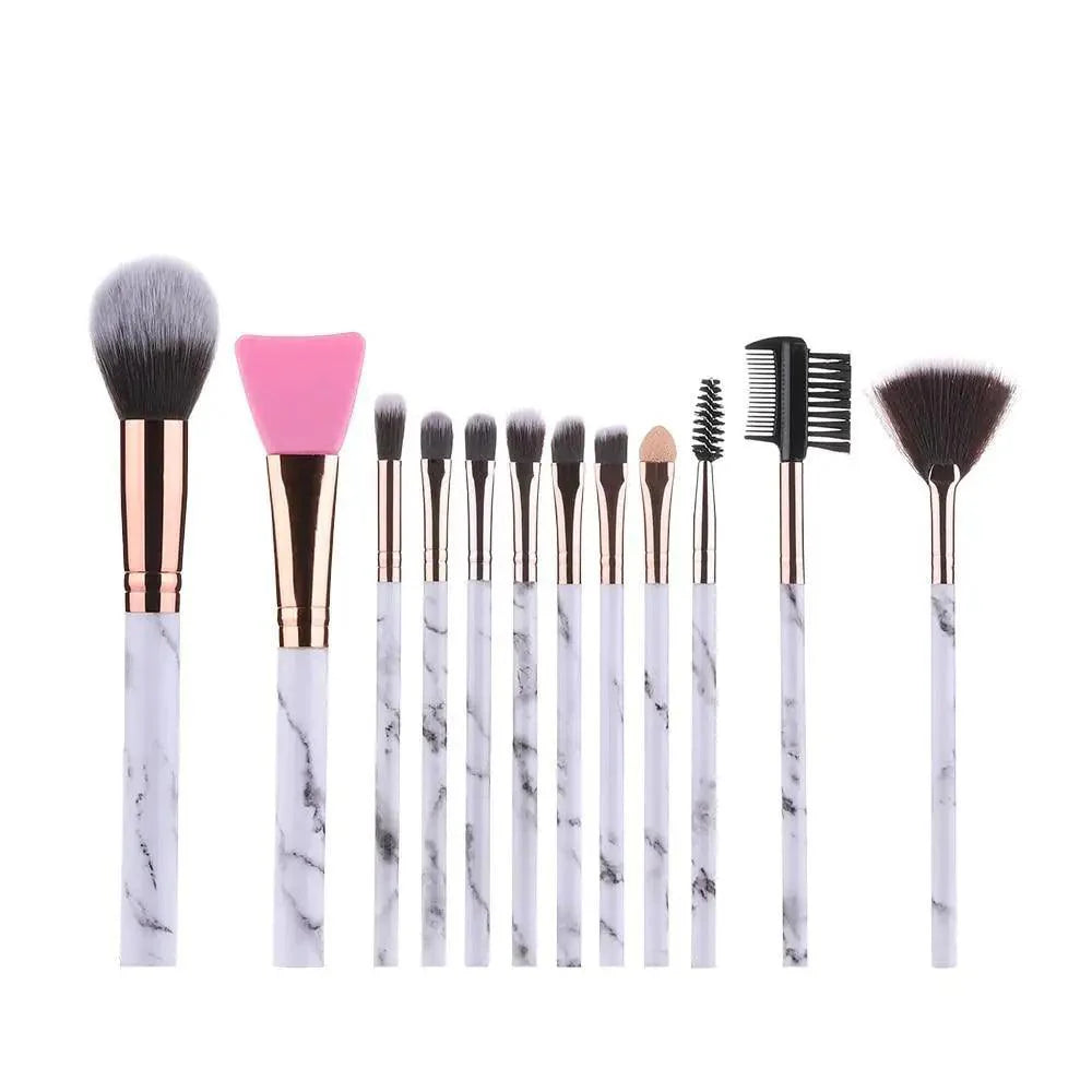 Luxurious 12/8/5-Piece Eye and Lip Makeup Brush Set with Comb and Sponge - Korvel