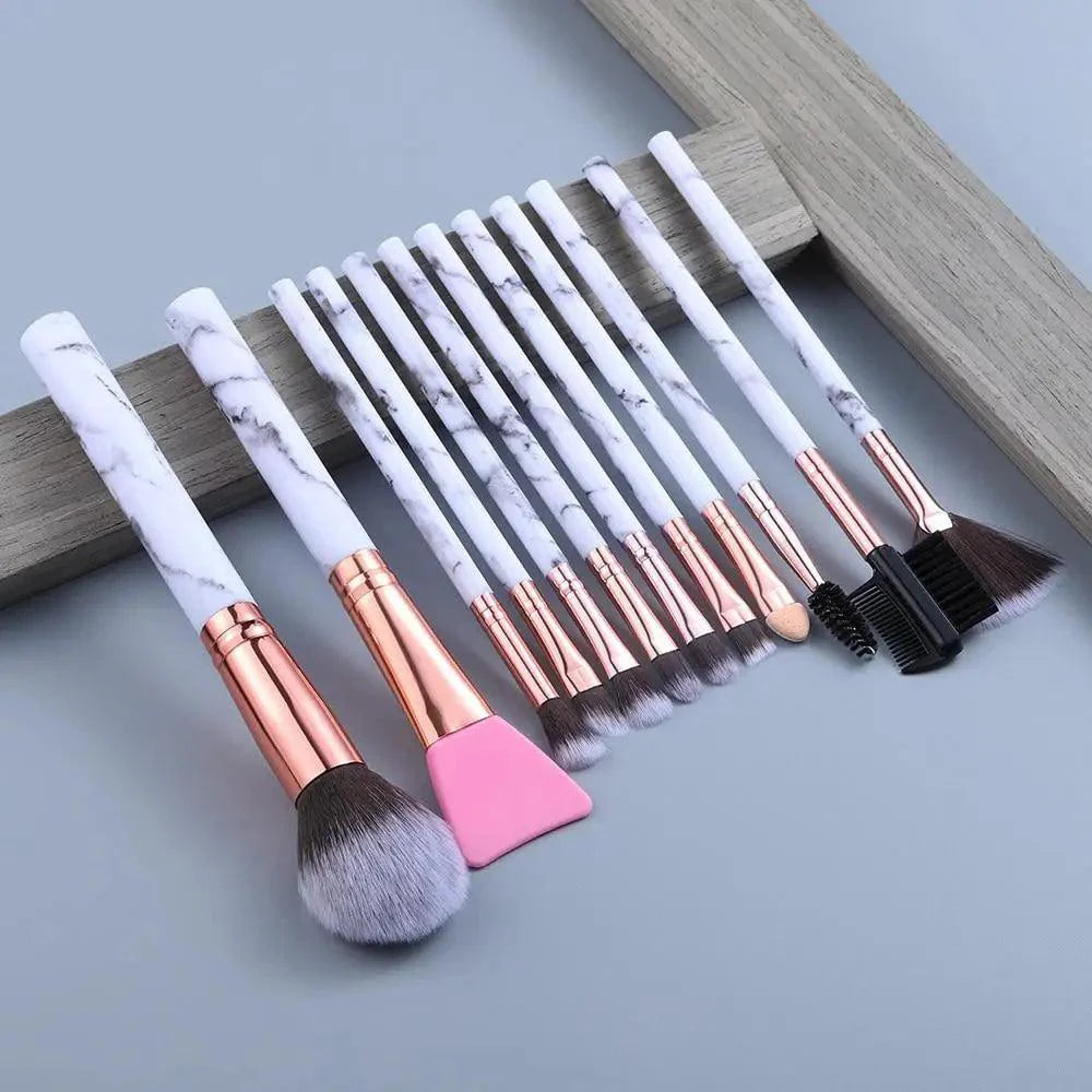 Luxurious 12/8/5-Piece Eye and Lip Makeup Brush Set with Comb and Sponge - Korvel