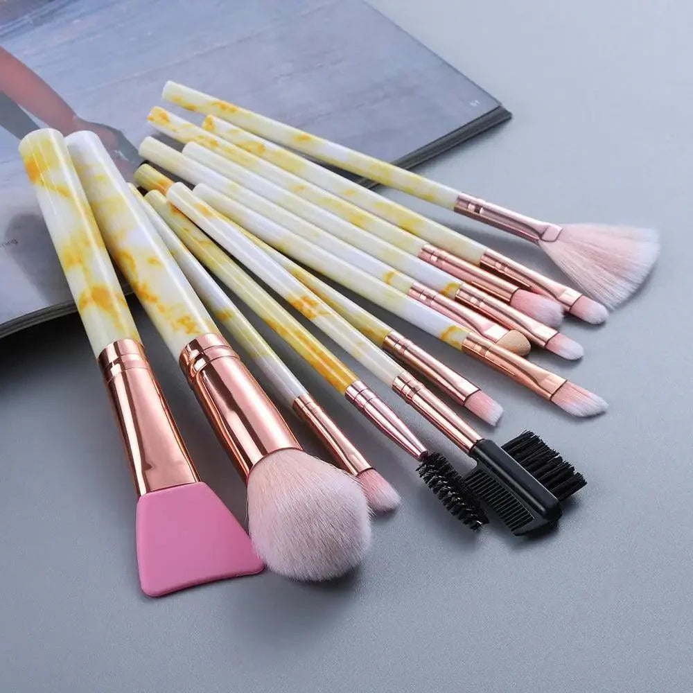 Luxurious 12/8/5-Piece Eye and Lip Makeup Brush Set with Comb and Sponge - Korvel