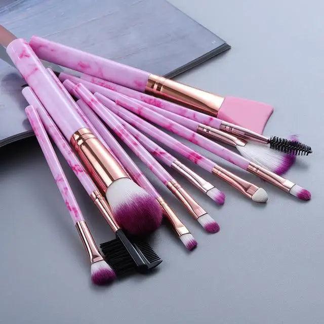 Luxurious 12/8/5-Piece Eye and Lip Makeup Brush Set with Comb and Sponge - Korvel