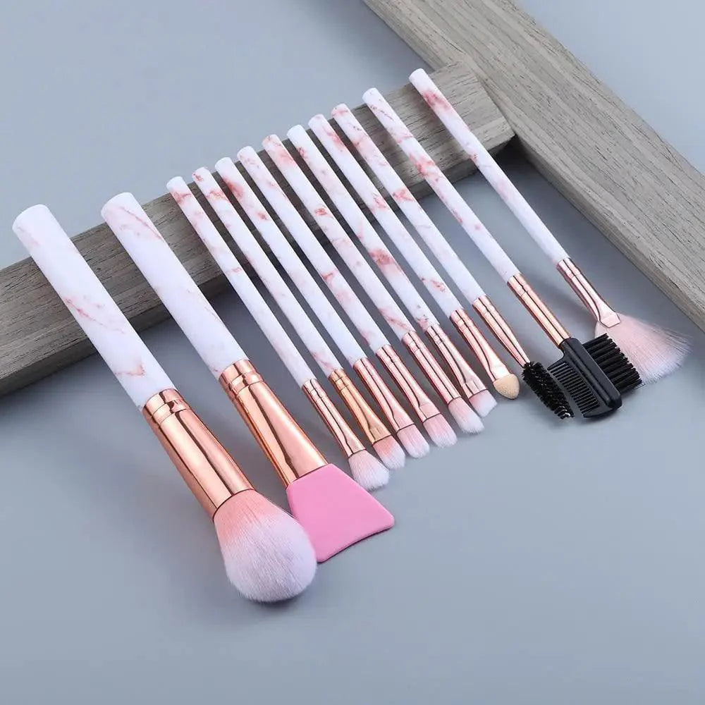 Luxurious 12/8/5-Piece Eye and Lip Makeup Brush Set with Comb and Sponge - Korvel
