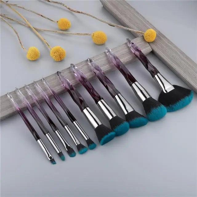 Luxury Crystal Makeup Brush Set - 10 Pcs for Flawless Application