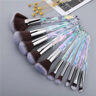 Luxury Crystal Makeup Brush Set - 10 Pcs for Flawless Application