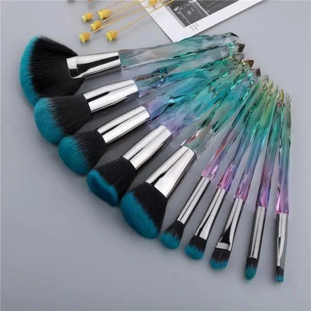 Luxury Crystal Makeup Brush Set - 10 Pcs for Flawless Application