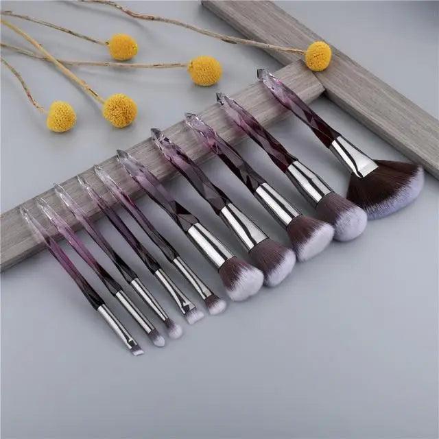 Luxury Crystal Makeup Brush Set - 10 Pcs for Flawless Application