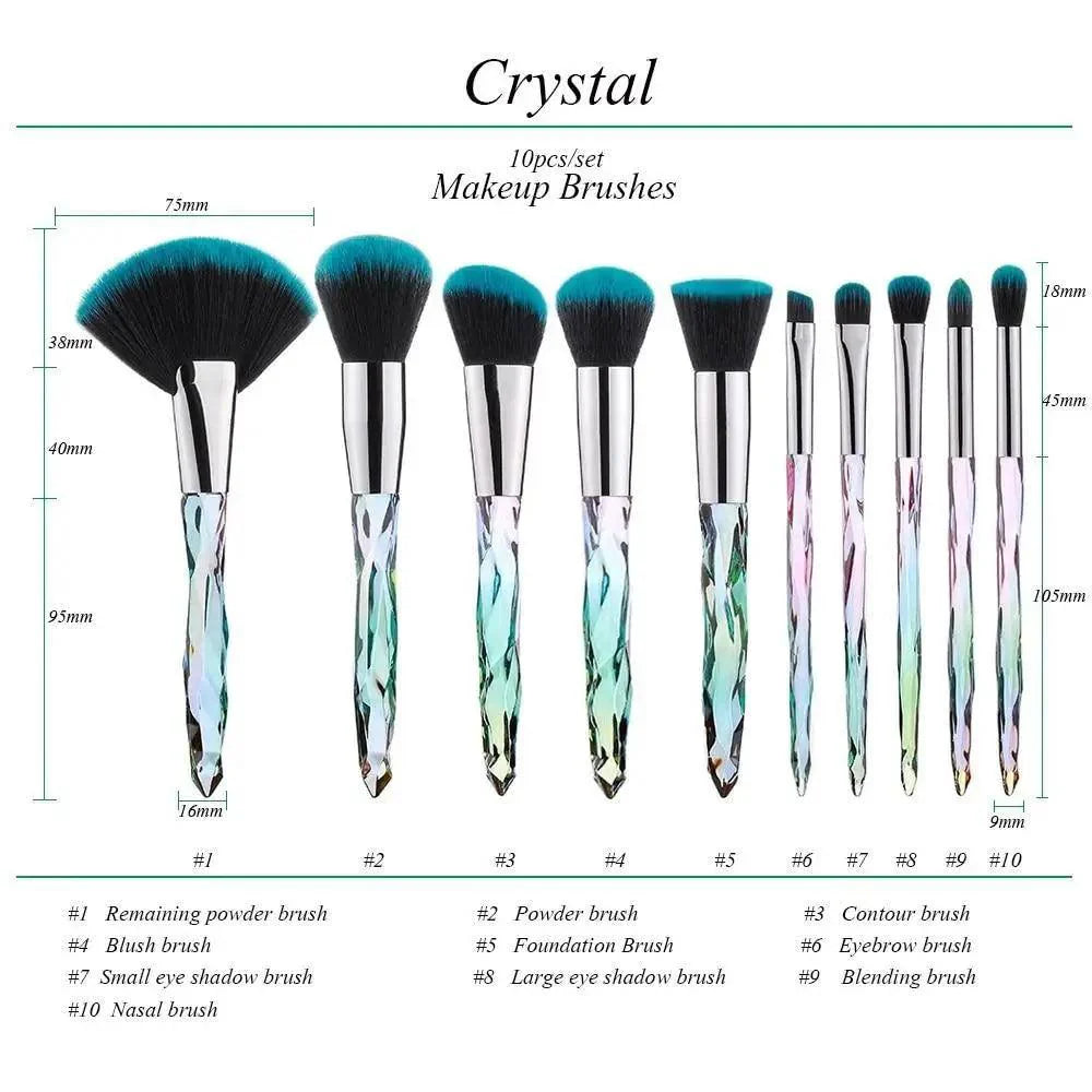 Luxury Crystal Makeup Brush Set - 10 Pcs for Flawless Application