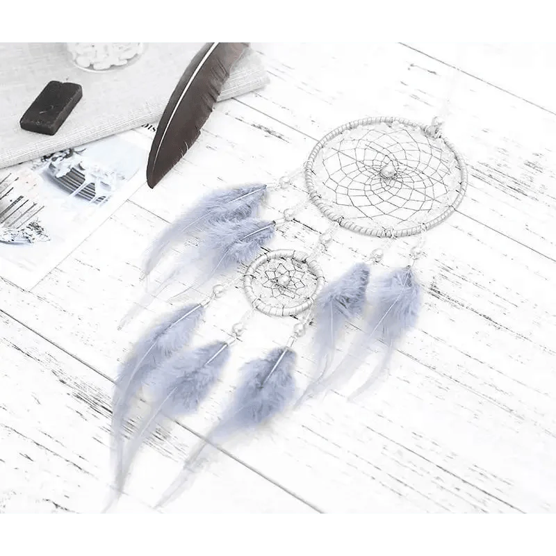 Atrapa Sueños de Plata Gris de Lujo - Decoración Elegante para el Hogar