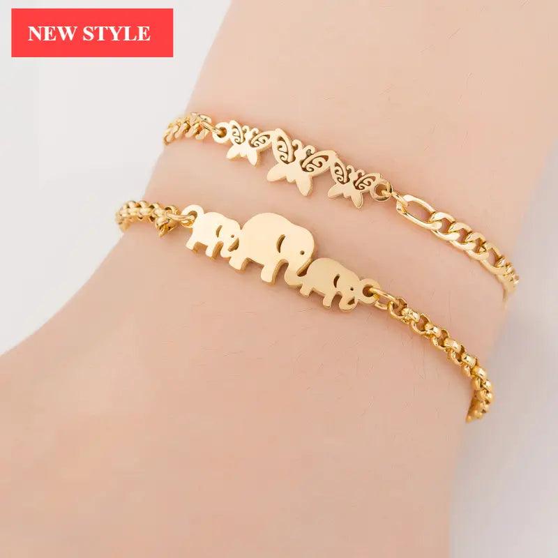 Elegant Stainless Steel Butterfly & Elephant Bracelet for Women