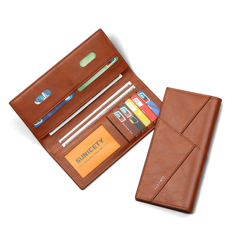 New Multi-Function Anti-Theft Brush Soft Leather Clip Long Ultra-Thin Splicing Two Fold Men's Wallet - Korvel