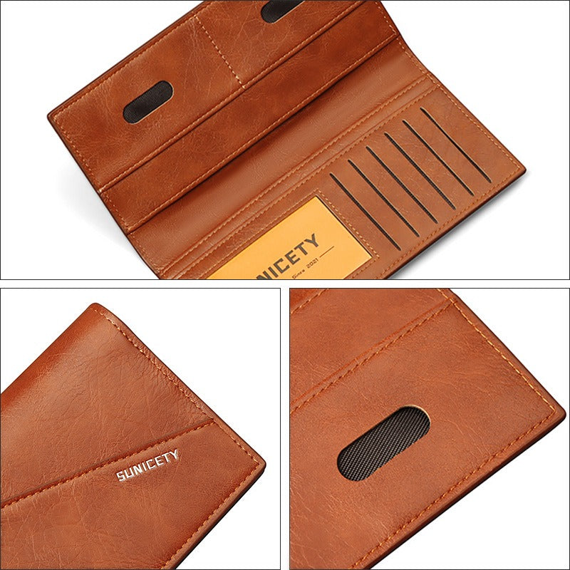 New Multi-Function Anti-Theft Brush Soft Leather Clip Long Ultra-Thin Splicing Two Fold Men's Wallet - Korvel