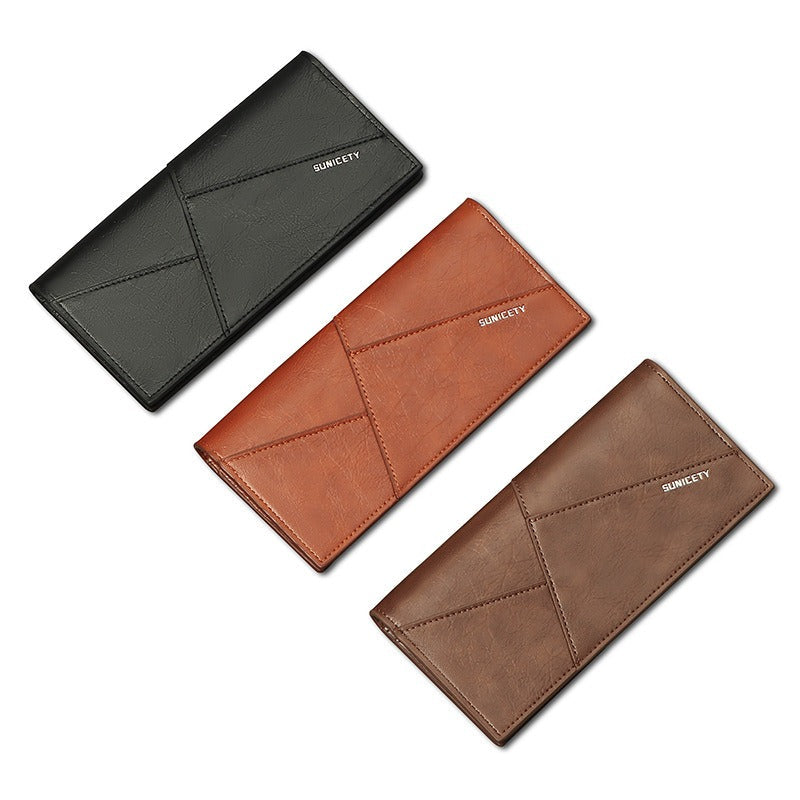 New Multi-Function Anti-Theft Brush Soft Leather Clip Long Ultra-Thin Splicing Two Fold Men's Wallet - Korvel