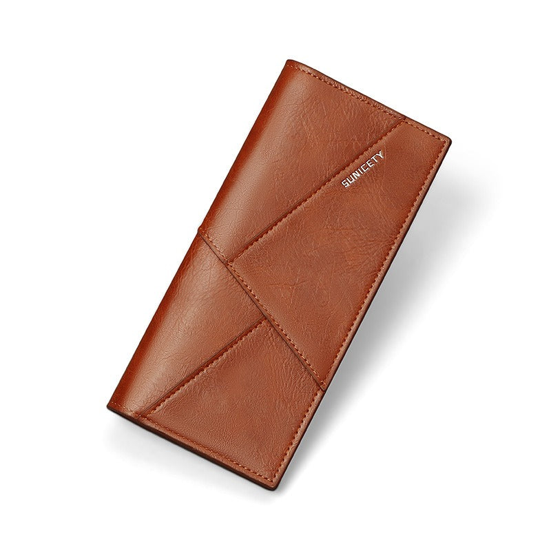 New Multi-Function Anti-Theft Brush Soft Leather Clip Long Ultra-Thin Splicing Two Fold Men's Wallet - Korvel