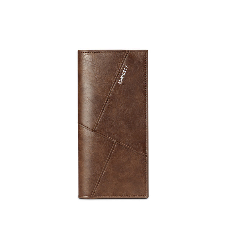 New Multi-Function Anti-Theft Brush Soft Leather Clip Long Ultra-Thin Splicing Two Fold Men's Wallet - Korvel