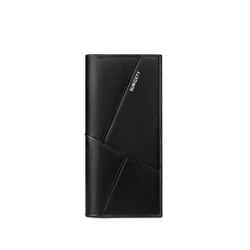 New Multi-Function Anti-Theft Brush Soft Leather Clip Long Ultra-Thin Splicing Two Fold Men's Wallet - Korvel