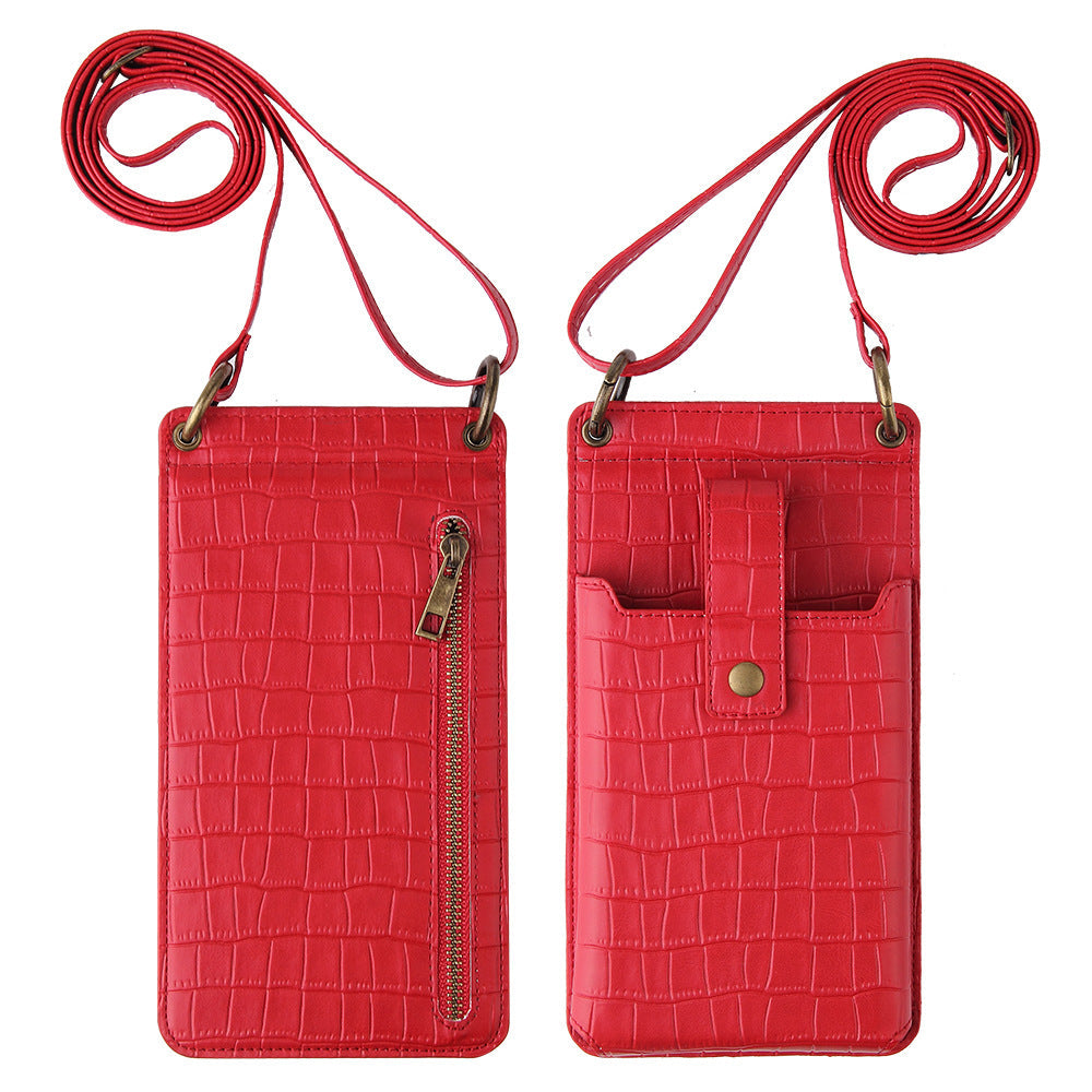 New Multi Function Messenger Vertical Retro Mini One-Shoulder Crocodile Pattern Coin Purse Mobile Phone Bag - Korvel