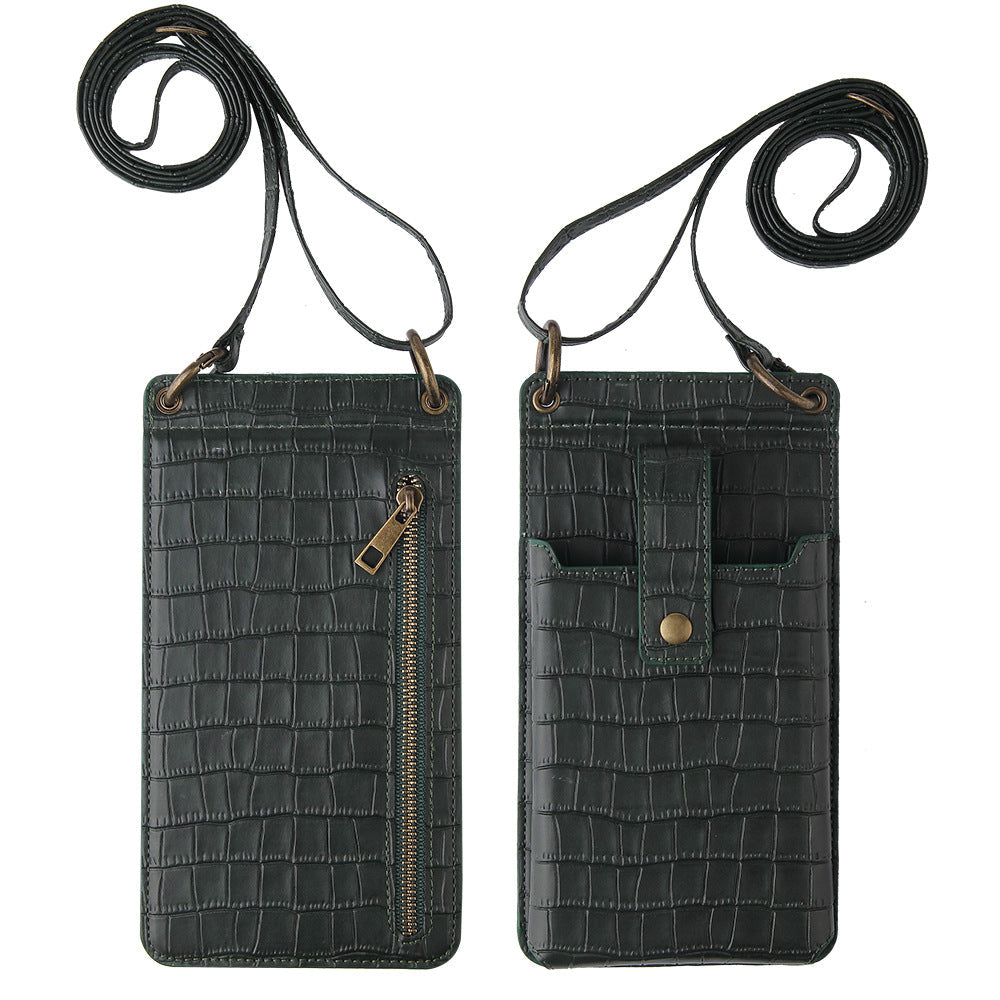 New Multi Function Messenger Vertical Retro Mini One-Shoulder Crocodile Pattern Coin Purse Mobile Phone Bag - Korvel