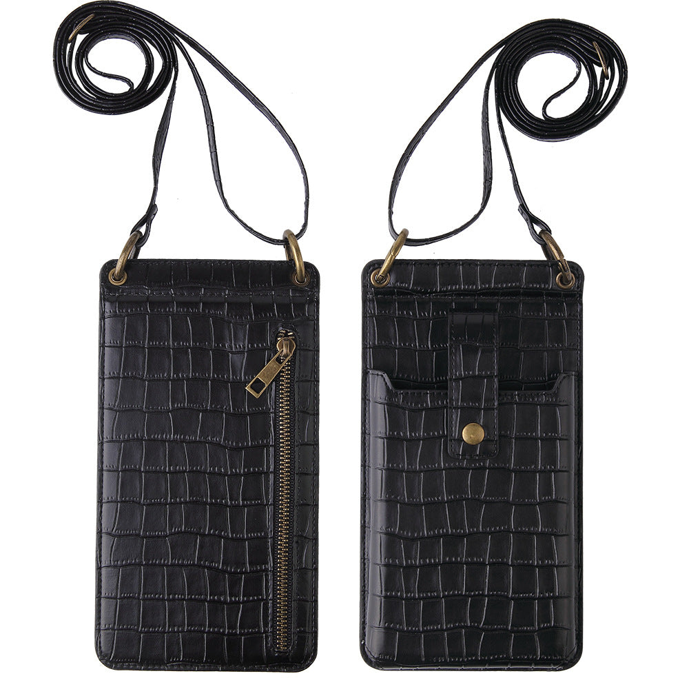 New Multi Function Messenger Vertical Retro Mini One-Shoulder Crocodile Pattern Coin Purse Mobile Phone Bag - Korvel