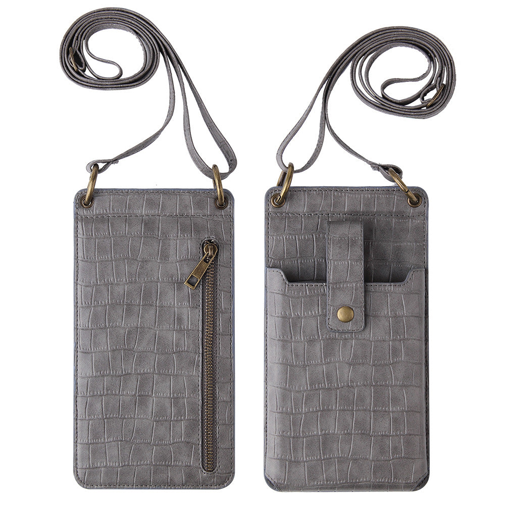 New Multi Function Messenger Vertical Retro Mini One-Shoulder Crocodile Pattern Coin Purse Mobile Phone Bag - Korvel