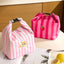 New Pink Striped Strawberry Cat Insulated Cute Lunch Handbag  Large Capacity Folding Roll Bento Bag Picnic Food Fresh Cooler Bag - Korvel