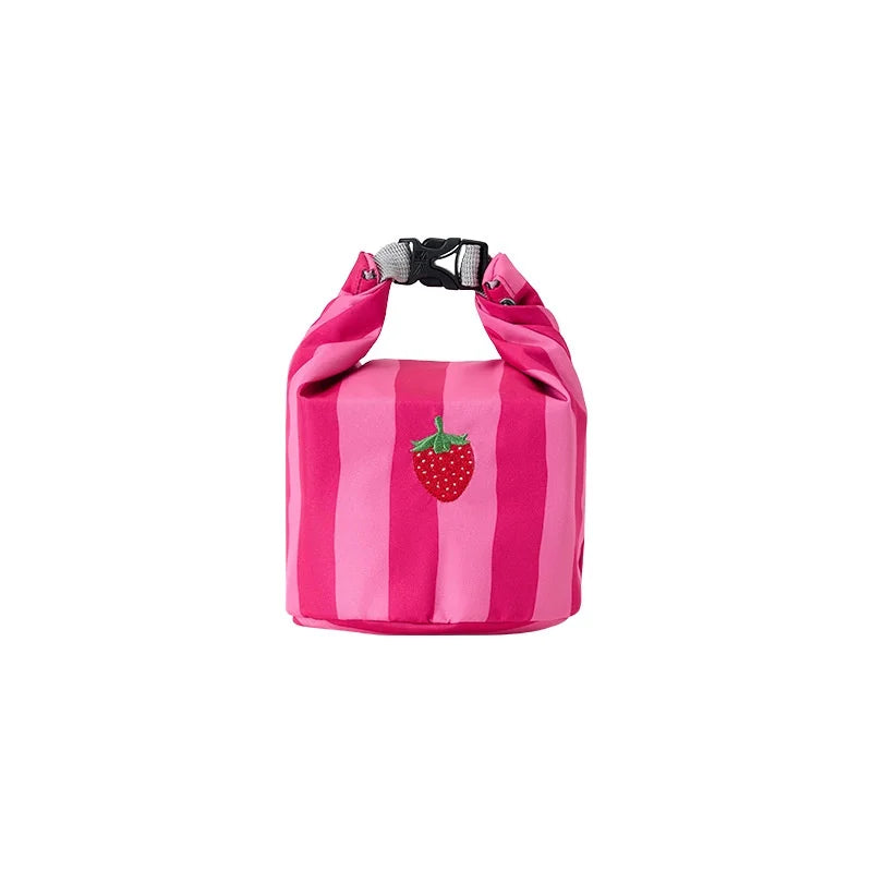 New Pink Striped Strawberry Cat Insulated Cute Lunch Handbag  Large Capacity Folding Roll Bento Bag Picnic Food Fresh Cooler Bag - Korvel