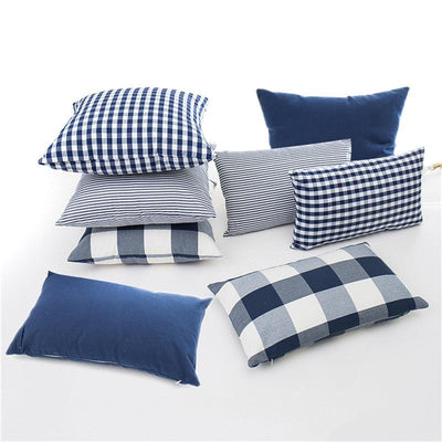 Navy Blue Plaid Striped Cushion Cover for Home Decor