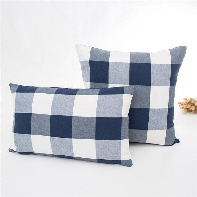 Housse de coussin rayée à carreaux bleu marine pour la décoration intérieure