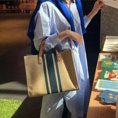 Stylish Large-Capacity Vintage Striped Handbag for Women