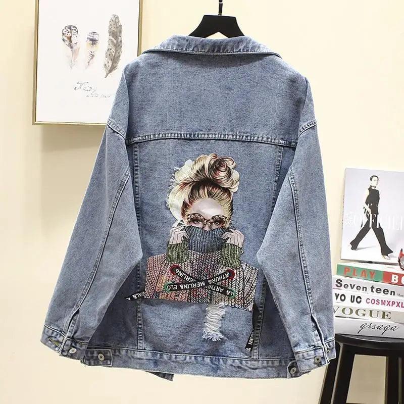 Chaqueta de mezclilla para mujer con parches elegantes