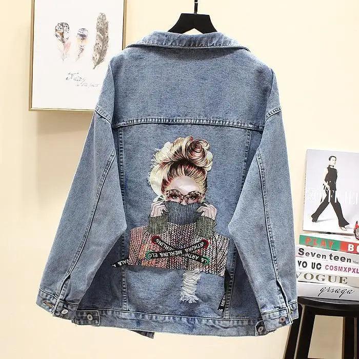 Chaqueta de mezclilla para mujer con parches elegantes