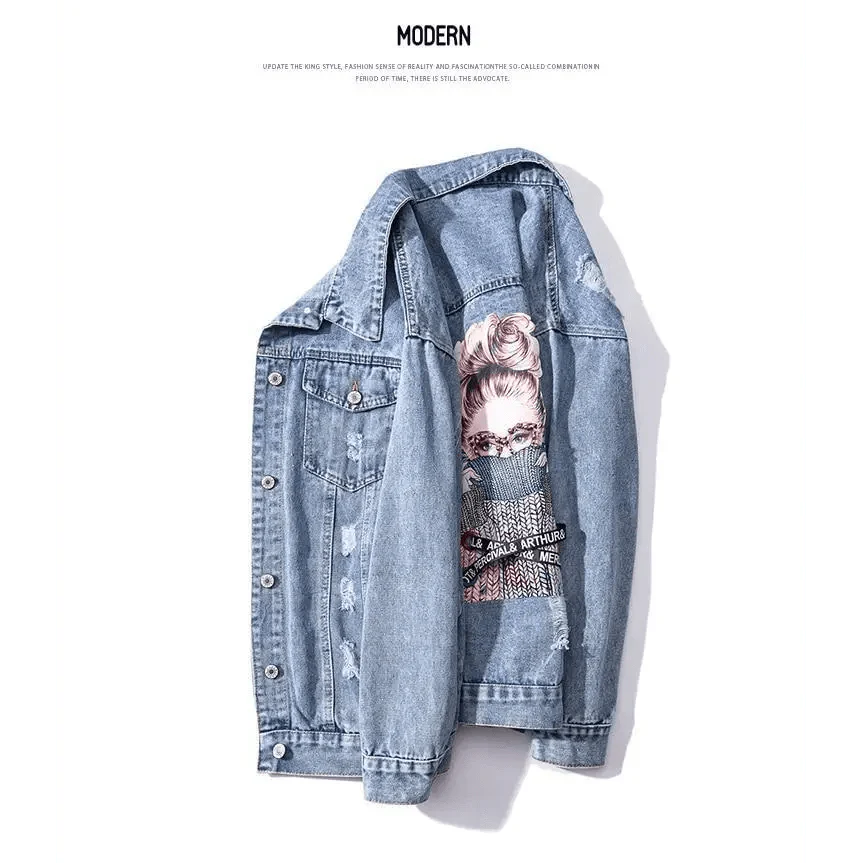 Chaqueta de mezclilla para mujer con parches elegantes