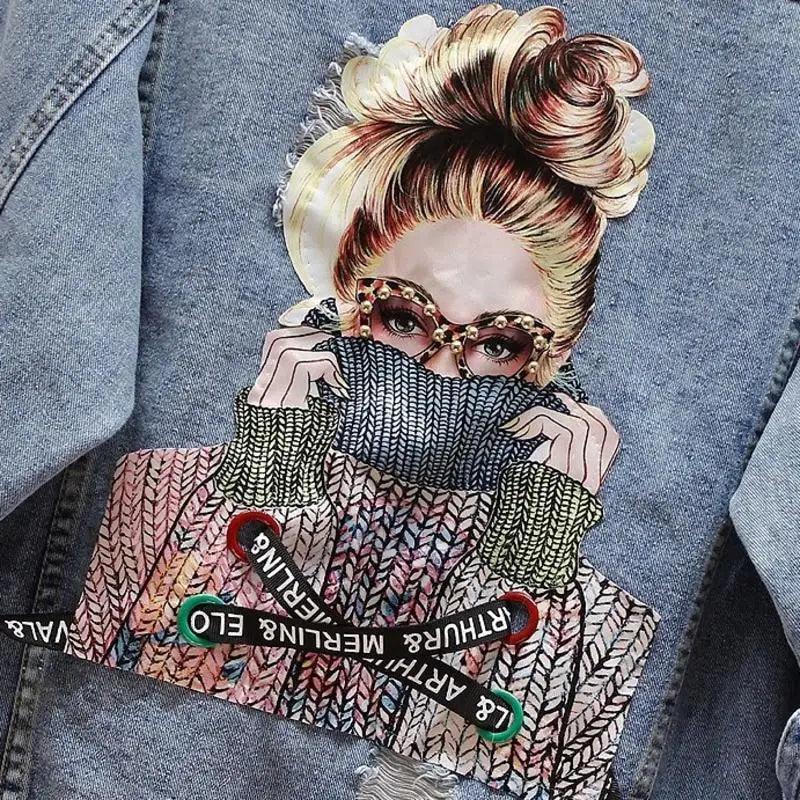 Chaqueta de mezclilla para mujer con parches elegantes