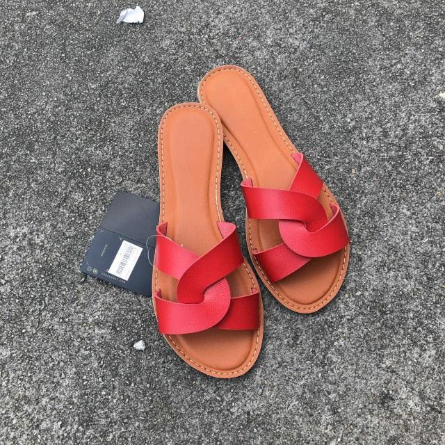 Sandales en cuir à enfiler pour femmes, élégantes, pour l'été