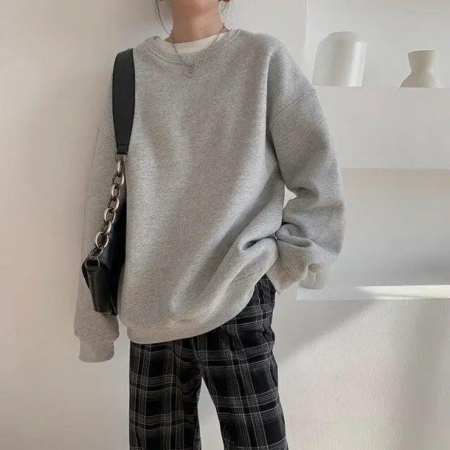 Premium Vintage Solid Fleece Sweatshirt for Women