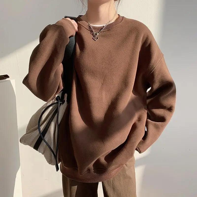 Premium Vintage Solid Fleece Sweatshirt for Women