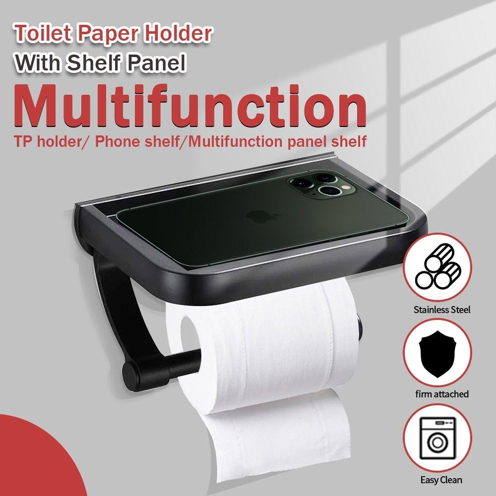 Soporte de Papel Higiénico de Acero Inoxidable Premium con Estante para Teléfono