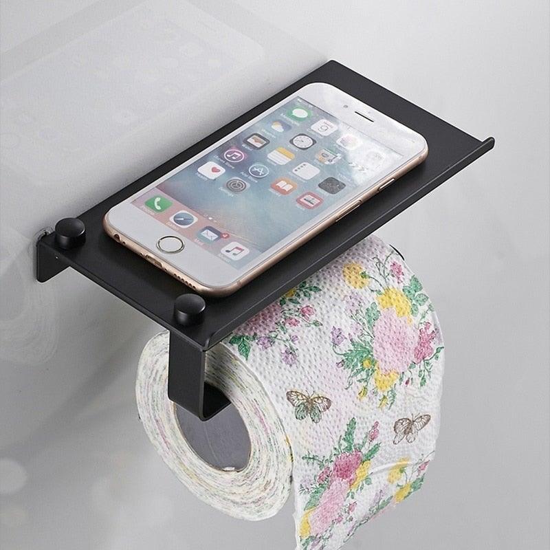 Soporte de Papel Higiénico de Acero Inoxidable Premium con Estante para Teléfono