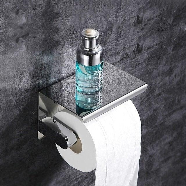Soporte de Papel Higiénico de Acero Inoxidable Premium con Estante para Teléfono