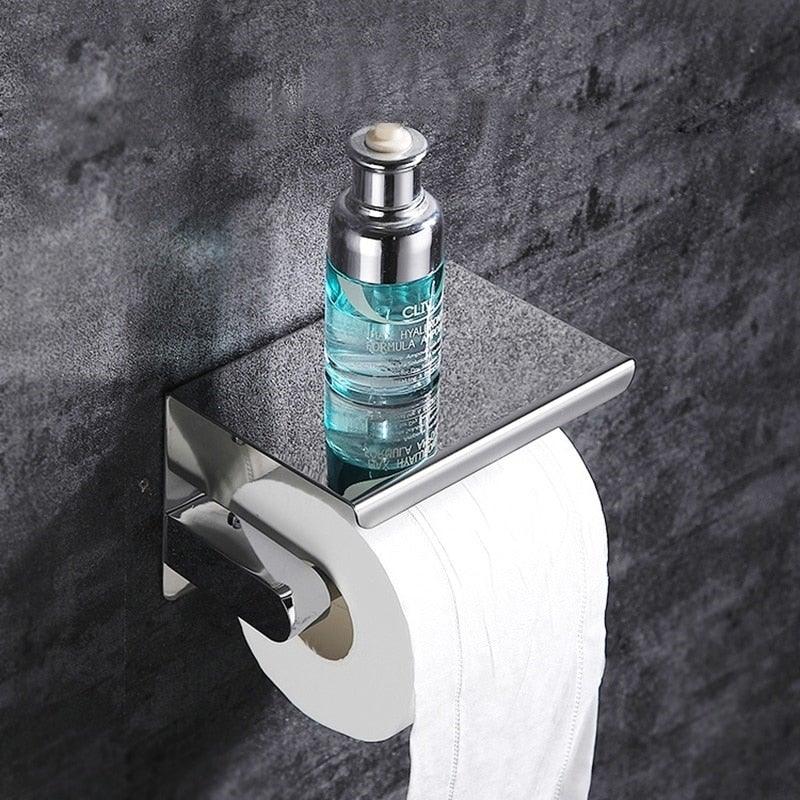 Soporte de Papel Higiénico de Acero Inoxidable Premium con Estante para Teléfono