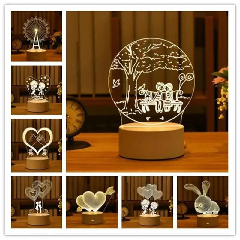 Luz Nocturna LED en Forma de Corazón 3D Romántica de Sterling